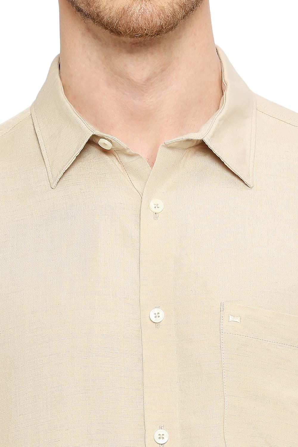 BASICS SLIM FIT VISCOSE LINEN HALFSLEEVES SHIRT