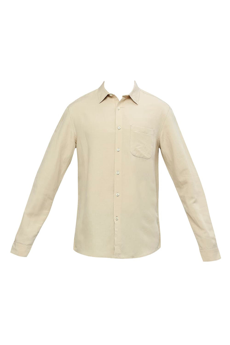 BASICS SLIM FIT SAFARI BEIGE VISCOSE LINEN SHIRT