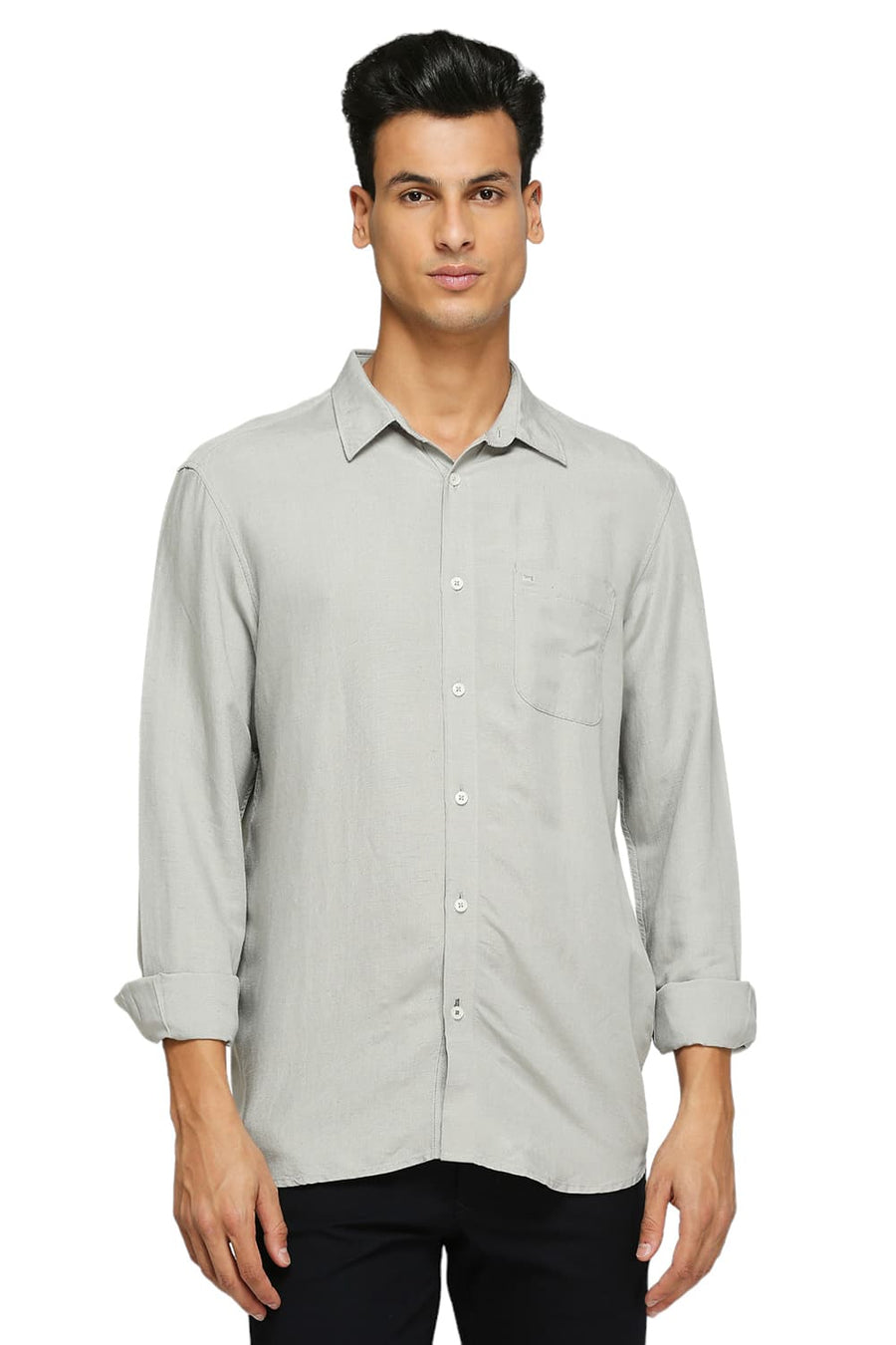 BASICS SLIM FIT ELEPHANT GREY VISCOSE LINEN SHIRT