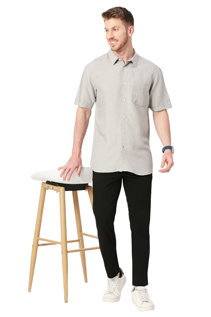 BASICS SLIM FIT VISCOSE LINEN HALFSLEEVES SHIRT