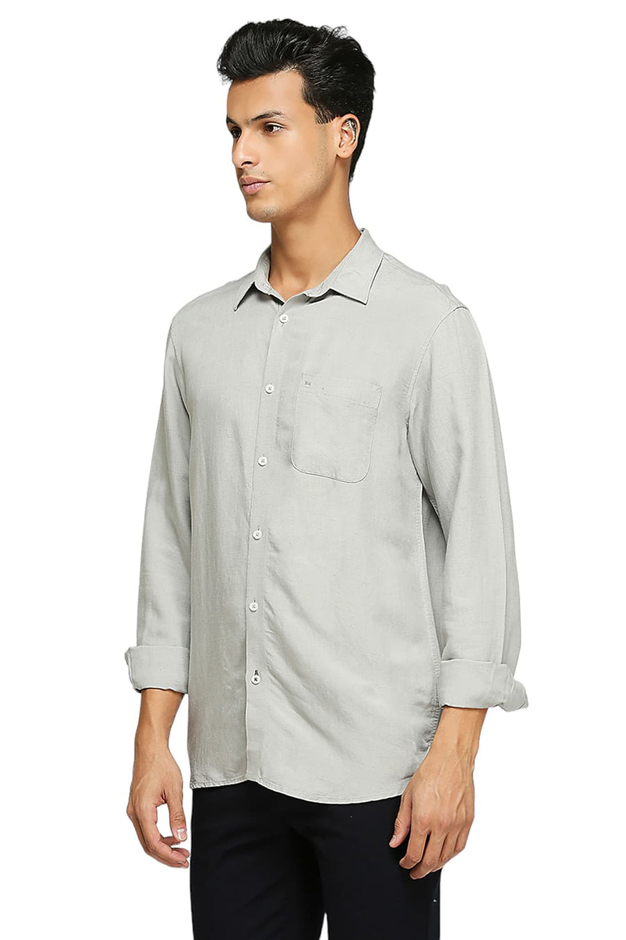 BASICS SLIM FIT ELEPHANT GREY VISCOSE LINEN SHIRT