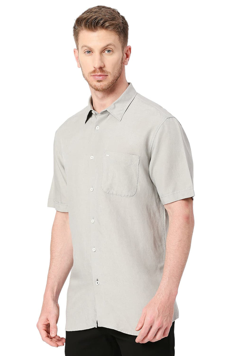 BASICS SLIM FIT VISCOSE LINEN HALFSLEEVES SHIRT