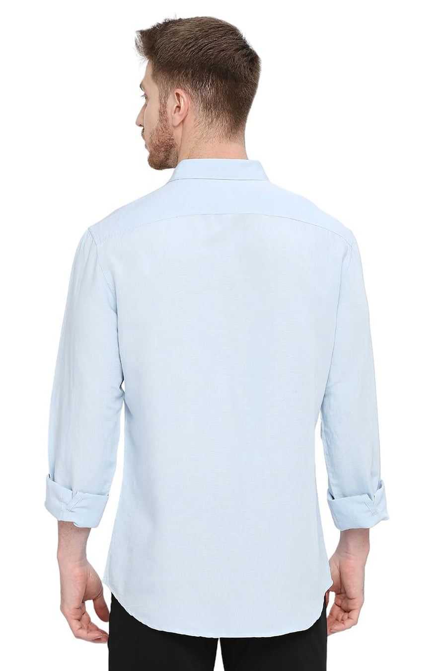 BASICS SLIM FIT WINTER SKY BLUE VISCOSE LINEN SHIRT