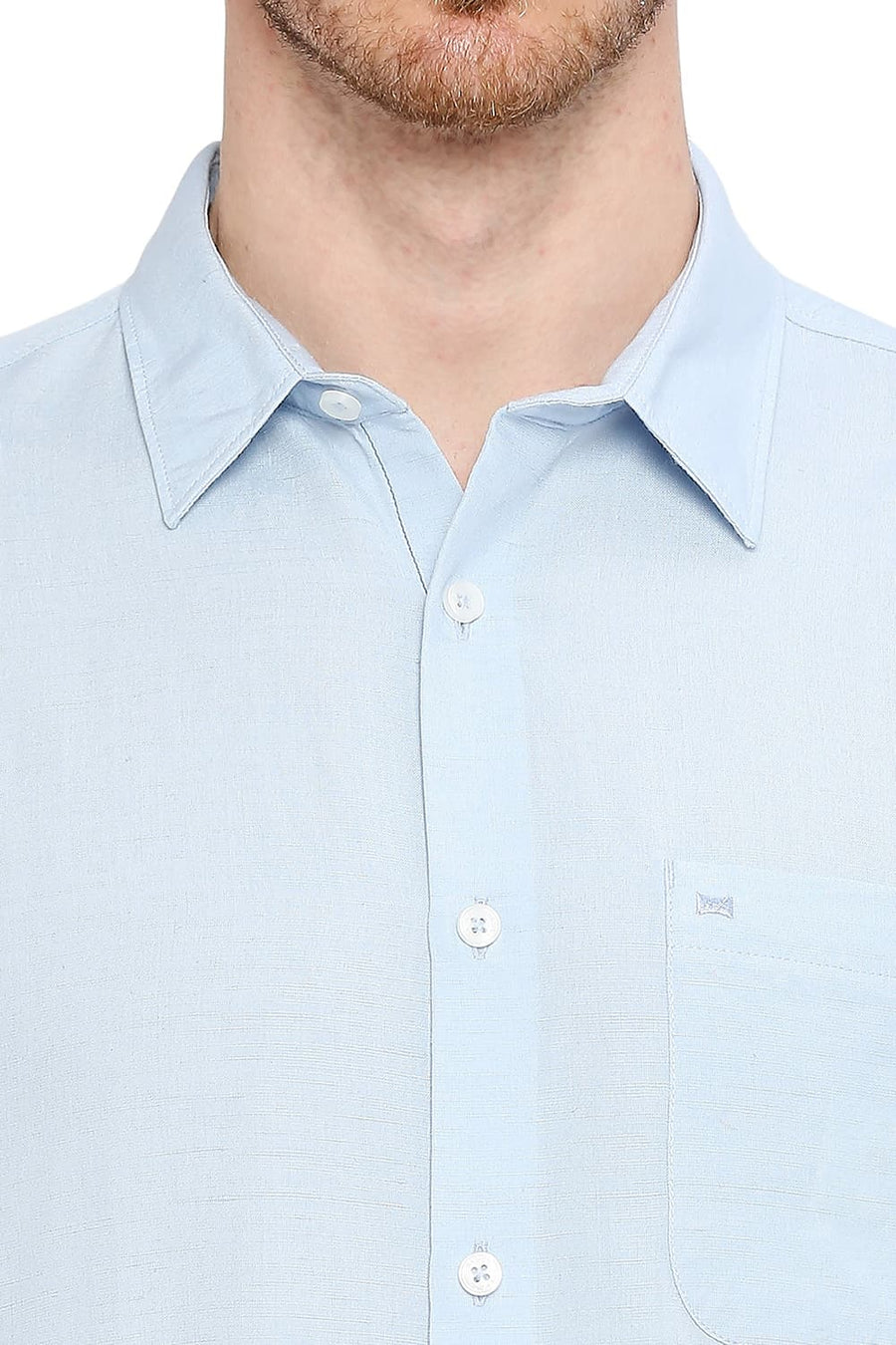 BASICS SLIM FIT WINTER SKY BLUE VISCOSE LINEN SHIRT