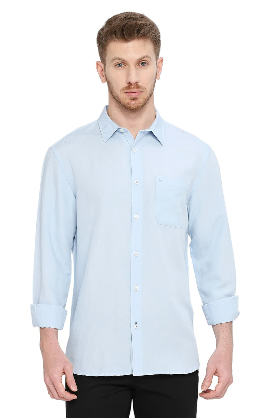 BASICS SLIM FIT WINTER SKY BLUE VISCOSE LINEN SHIRT