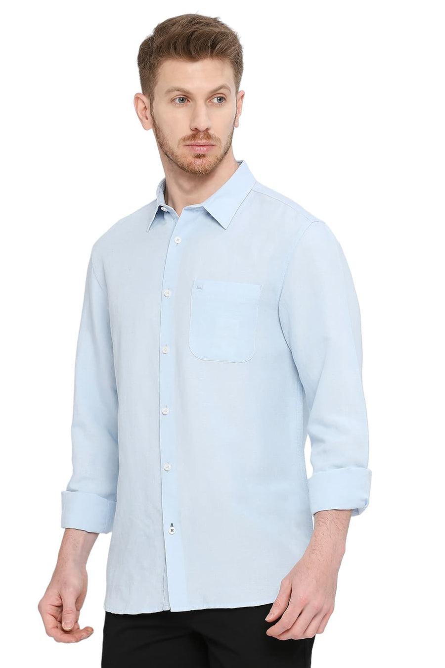 BASICS SLIM FIT WINTER SKY BLUE VISCOSE LINEN SHIRT
