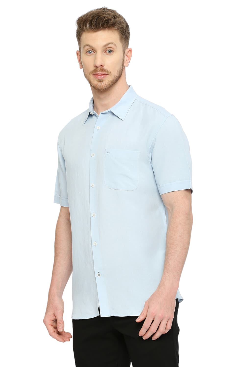 BASICS SLIM FIT VISCOSE LINEN HALFSLEEVES SHIRT