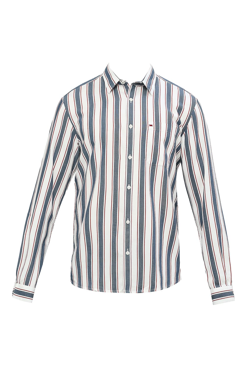 BASICS SLIM FIT COTTON TENCEL TWILL STRIPE SHIRT