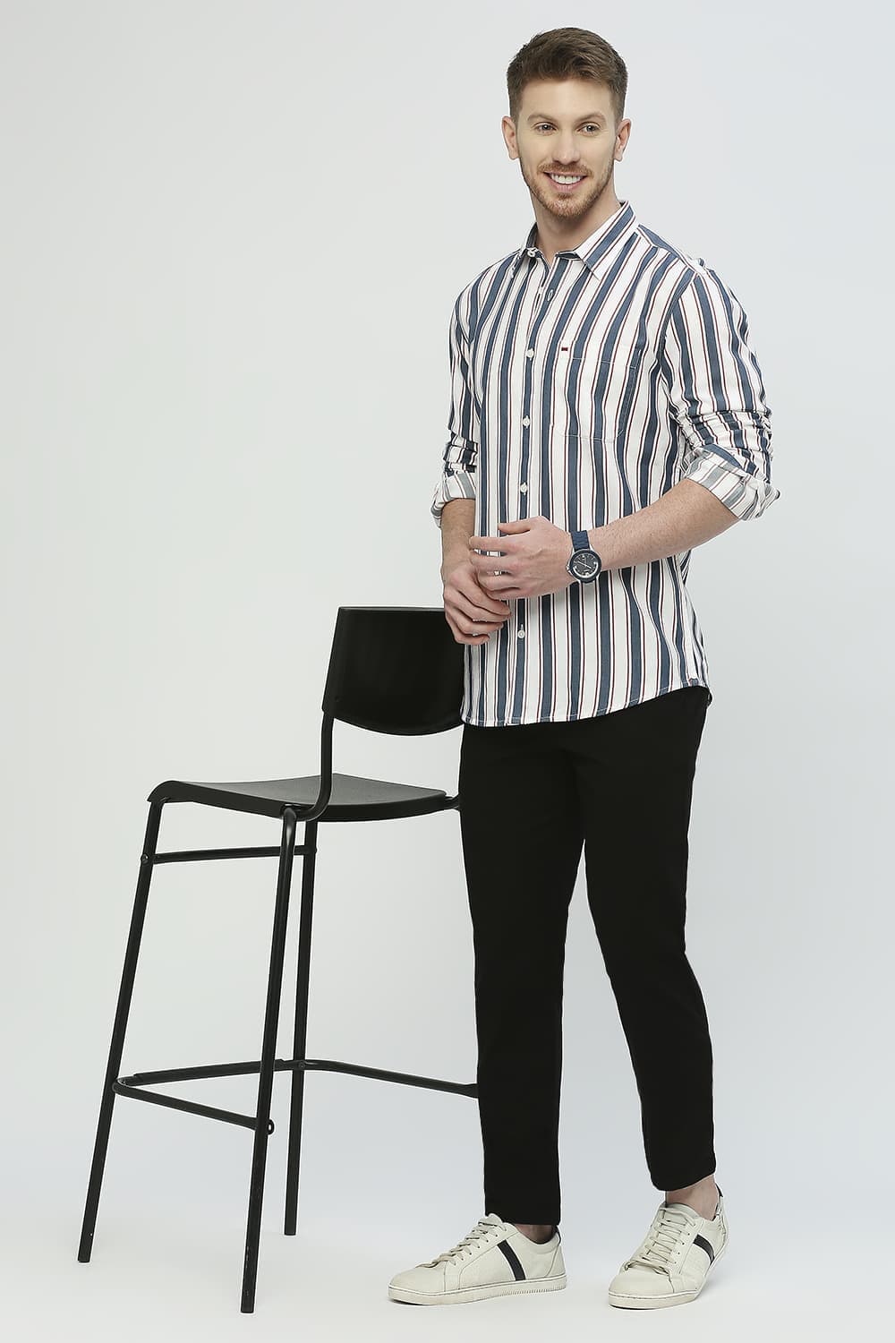 Slim Fit Cotton Tencel Twill Stripe Shirt