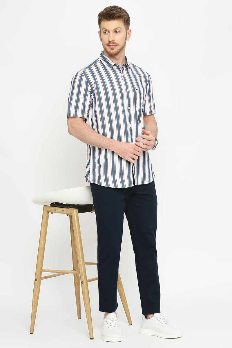 Slim Fit Cotton Tencel Twill Stripe Halfsleeves Shirt