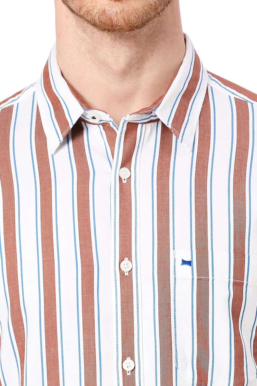 BASICS SLIM FIT COTTON TENCEL TWILL STRIPE SHIRT