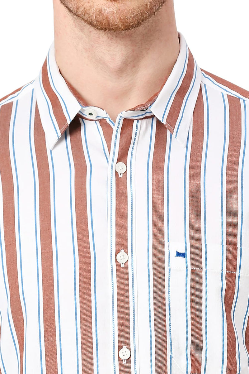 BASICS SLIM FIT COTTON TENCEL TWILL STRIPE SHIRT