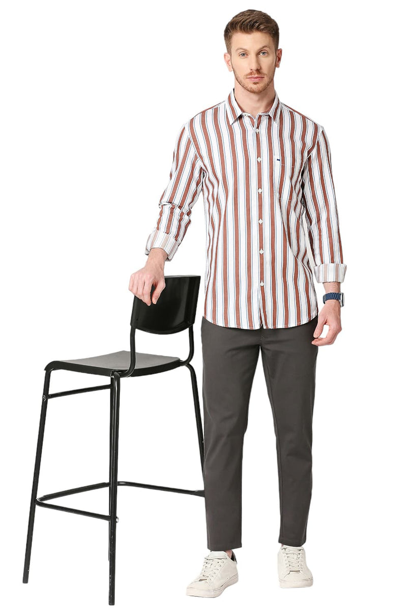 BASICS SLIM FIT COTTON TENCEL TWILL STRIPE SHIRT