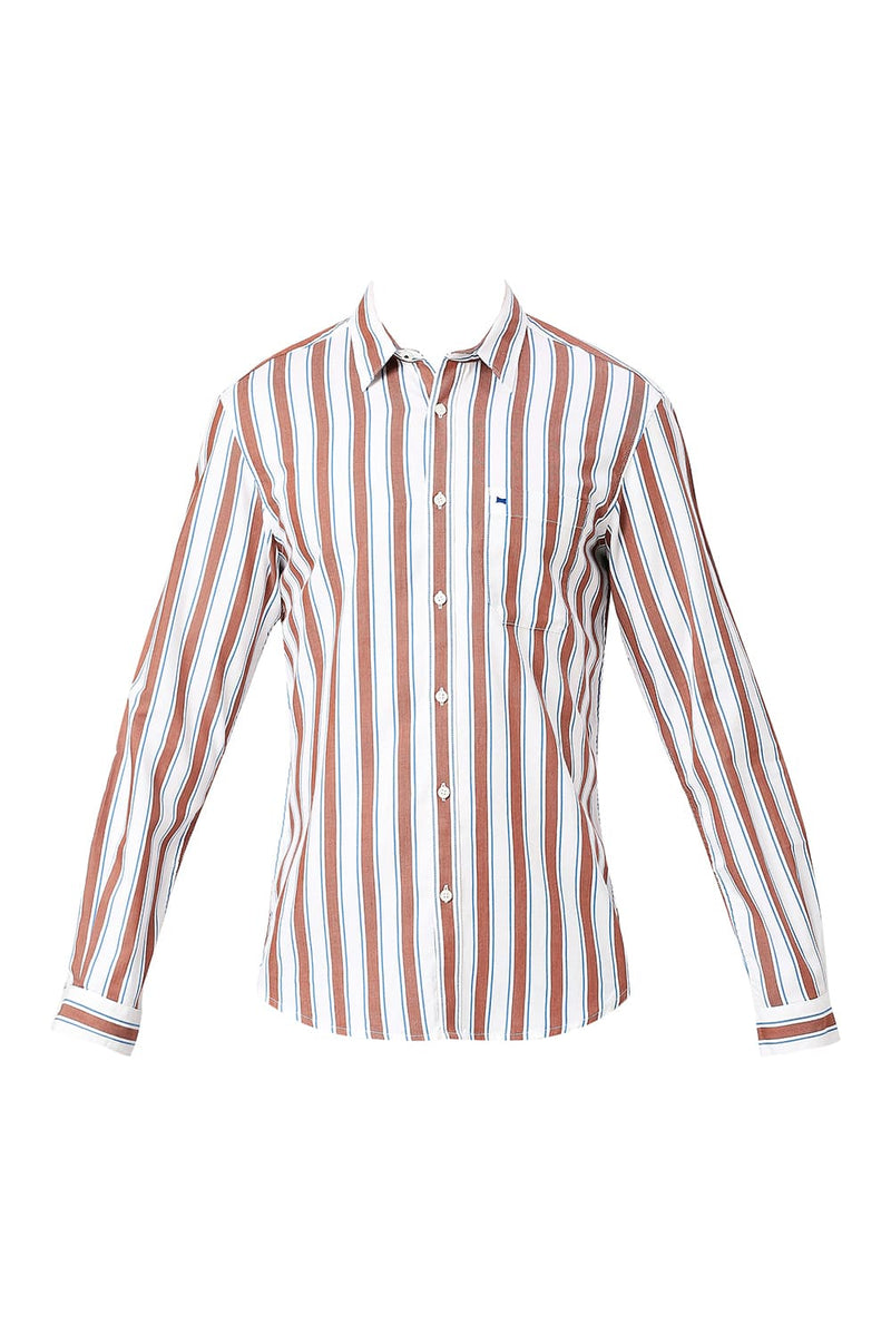 BASICS SLIM FIT COTTON TENCEL TWILL STRIPE SHIRT