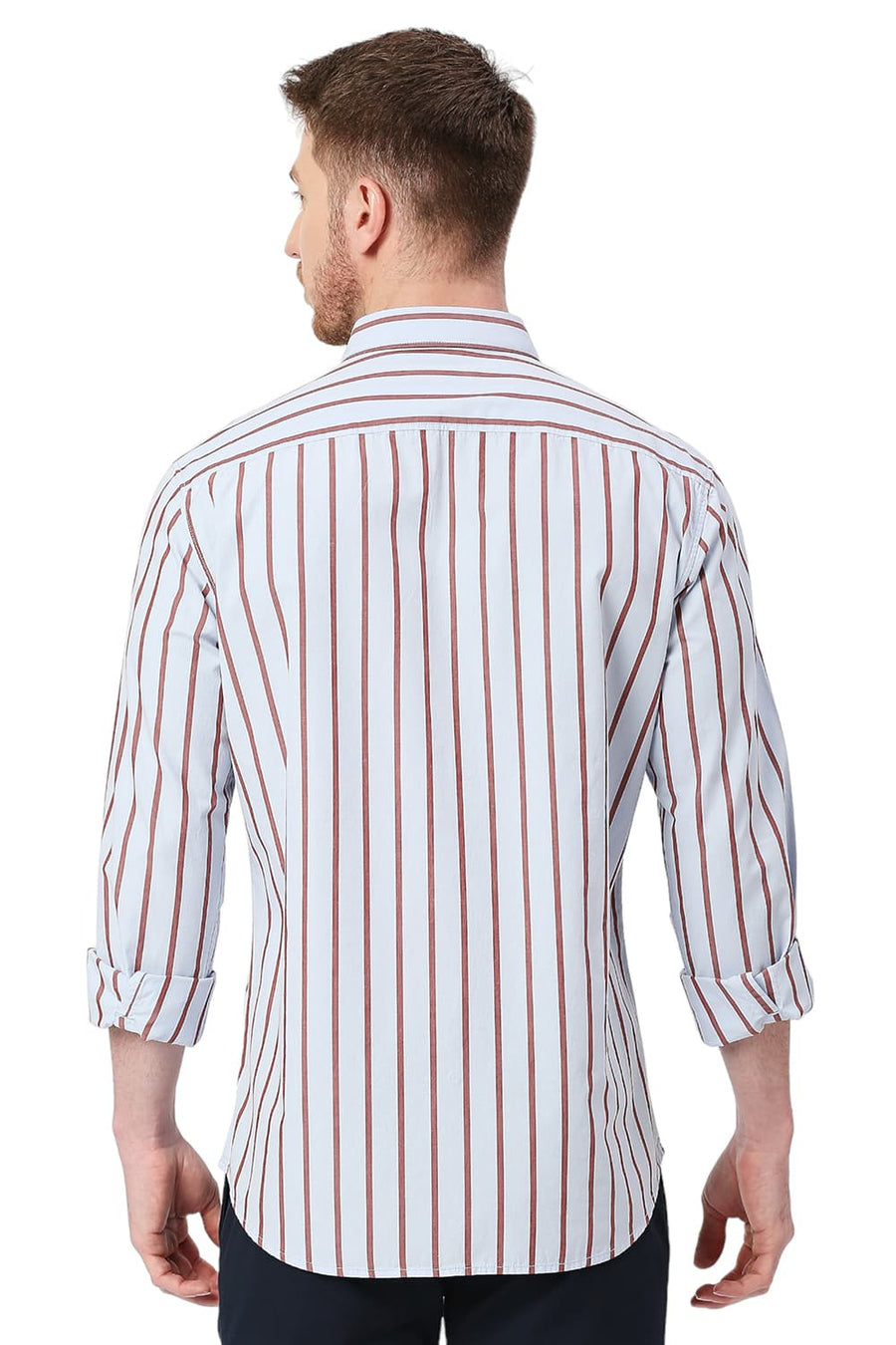 BASICS SLIM FIT ILLUSION BLUE COTTON STRIPE SHIRT