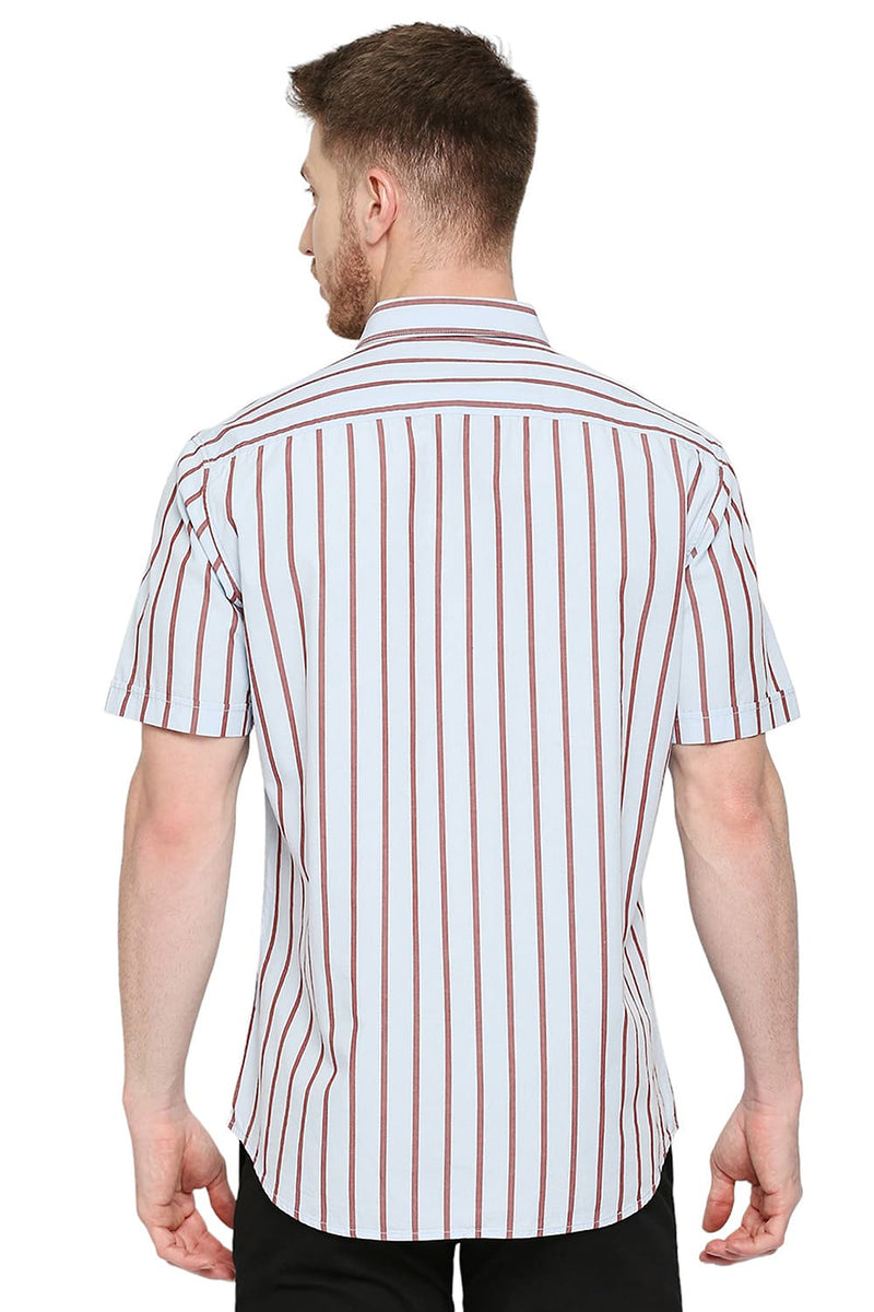 BASICS SLIM FIT COTTON STRIPE HALFSLEEVES SHIRT