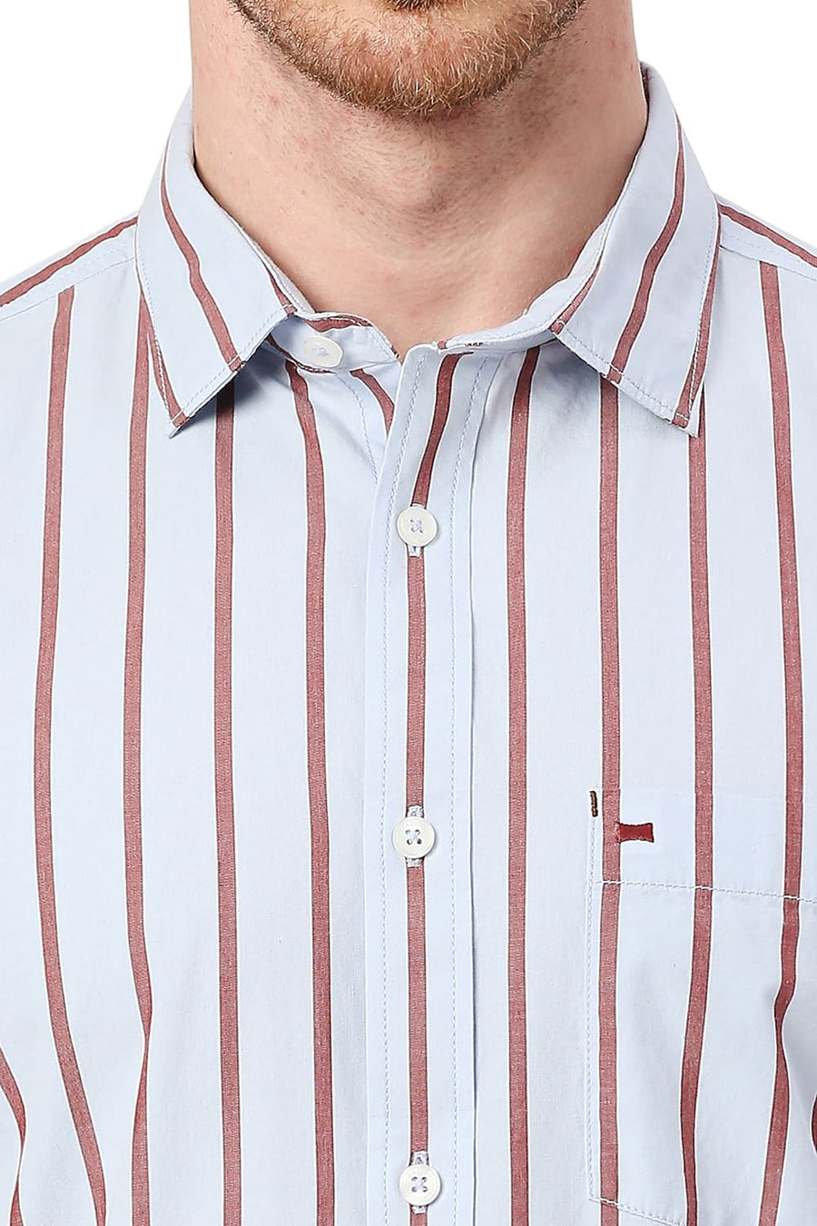 BASICS SLIM FIT ILLUSION BLUE COTTON STRIPE SHIRT