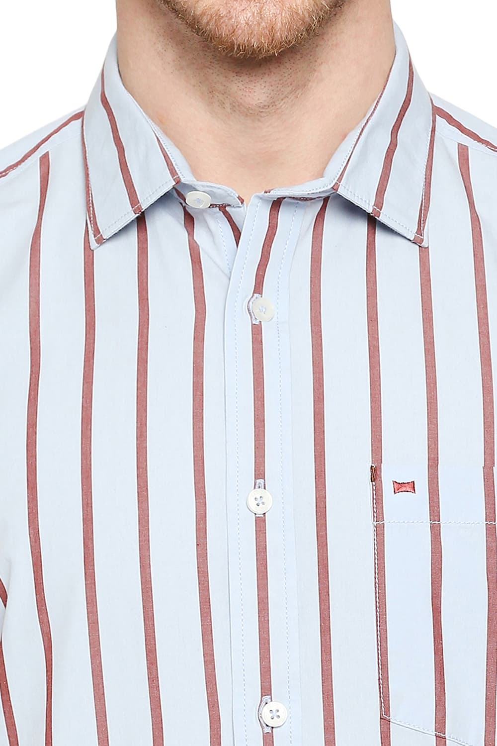 BASICS SLIM FIT COTTON STRIPE HALFSLEEVES SHIRT