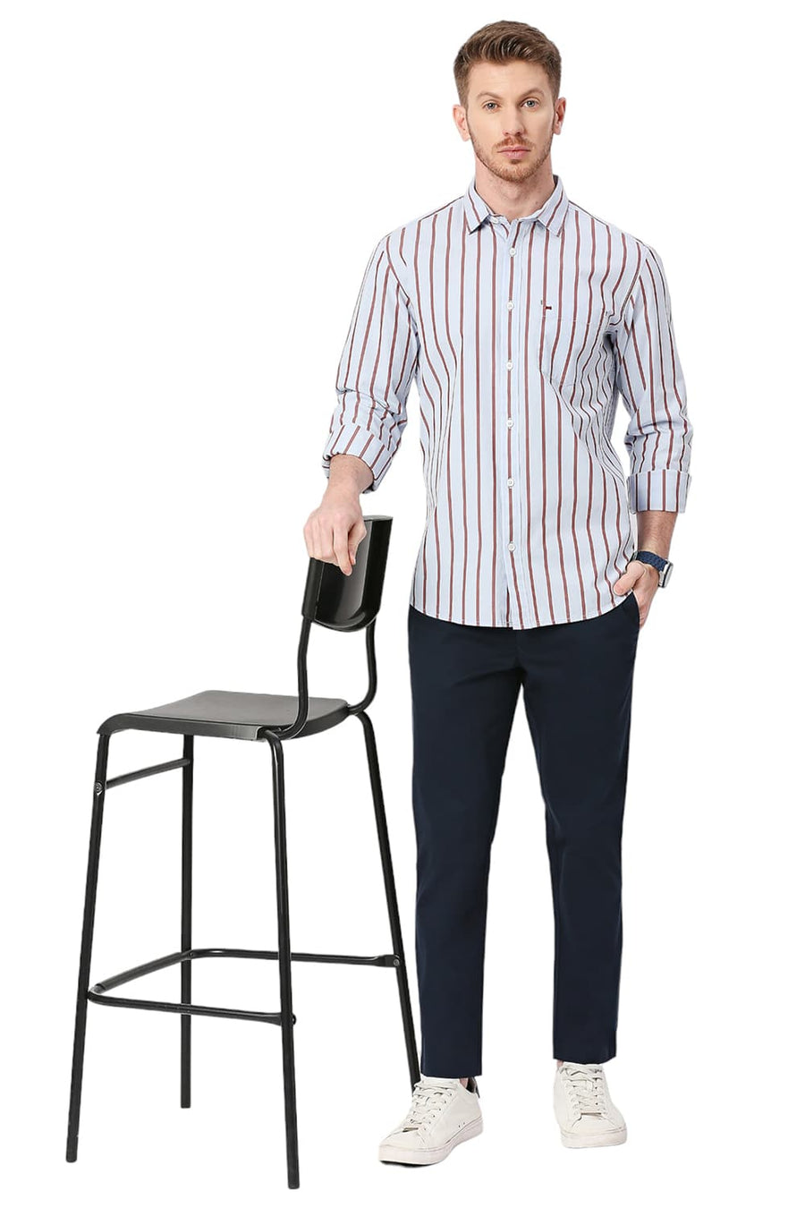 BASICS SLIM FIT ILLUSION BLUE COTTON STRIPE SHIRT