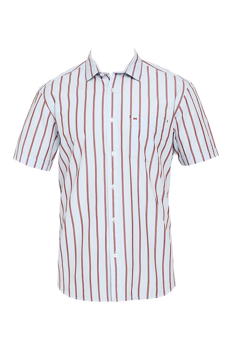 BASICS SLIM FIT COTTON STRIPE HALFSLEEVES SHIRT