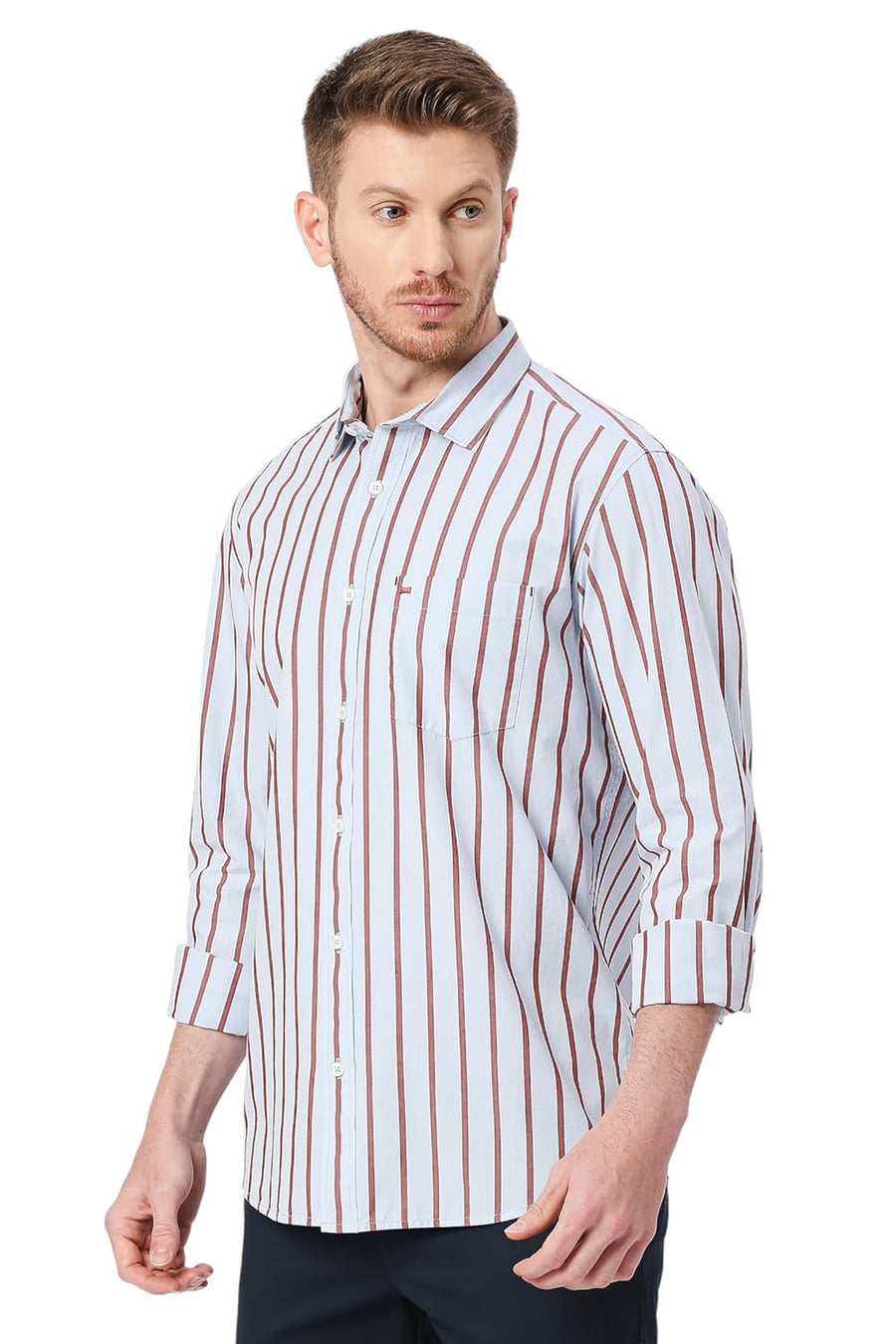 BASICS SLIM FIT ILLUSION BLUE COTTON STRIPE SHIRT