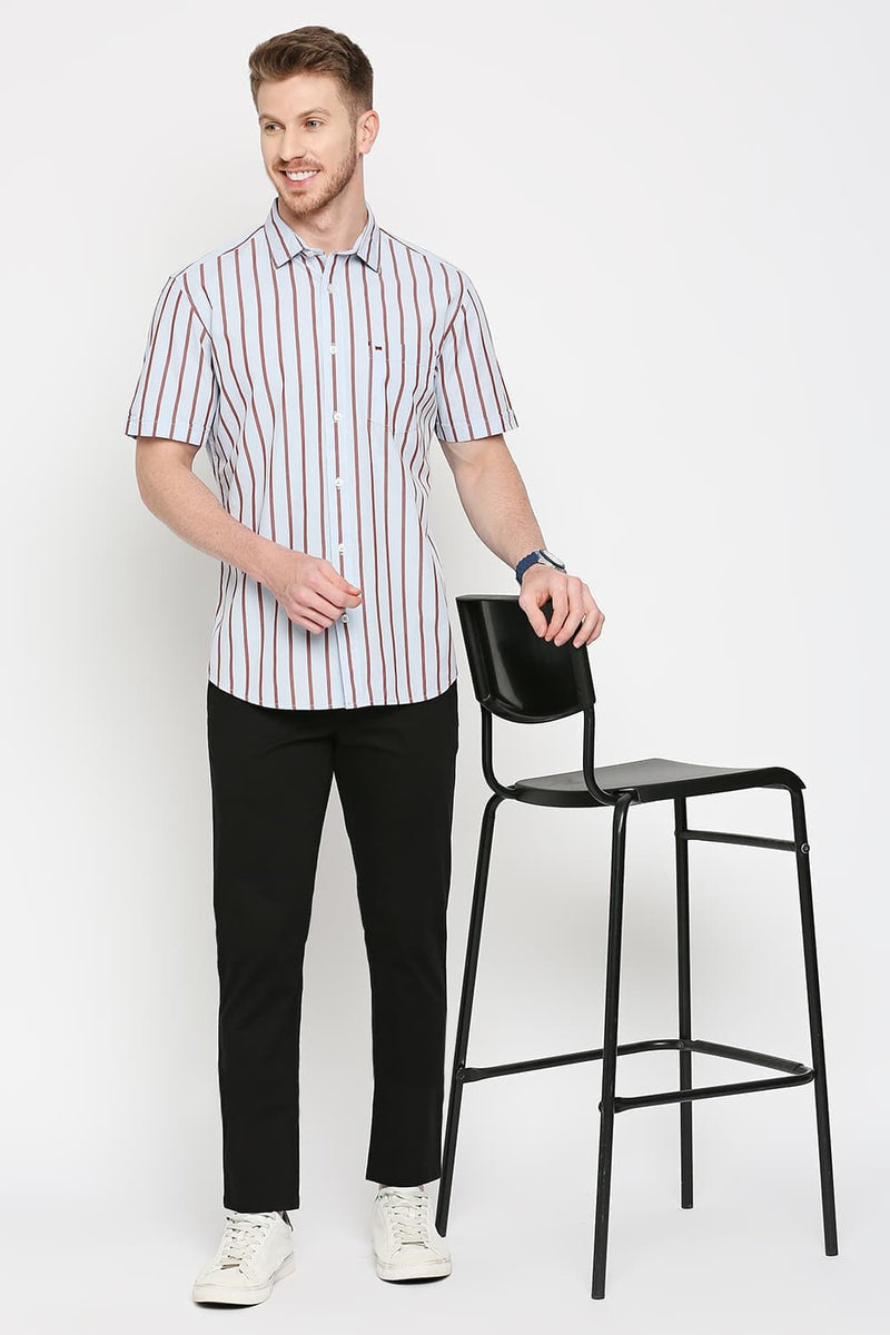 Slim Fit Cotton Stripe Halfsleeves Shirt