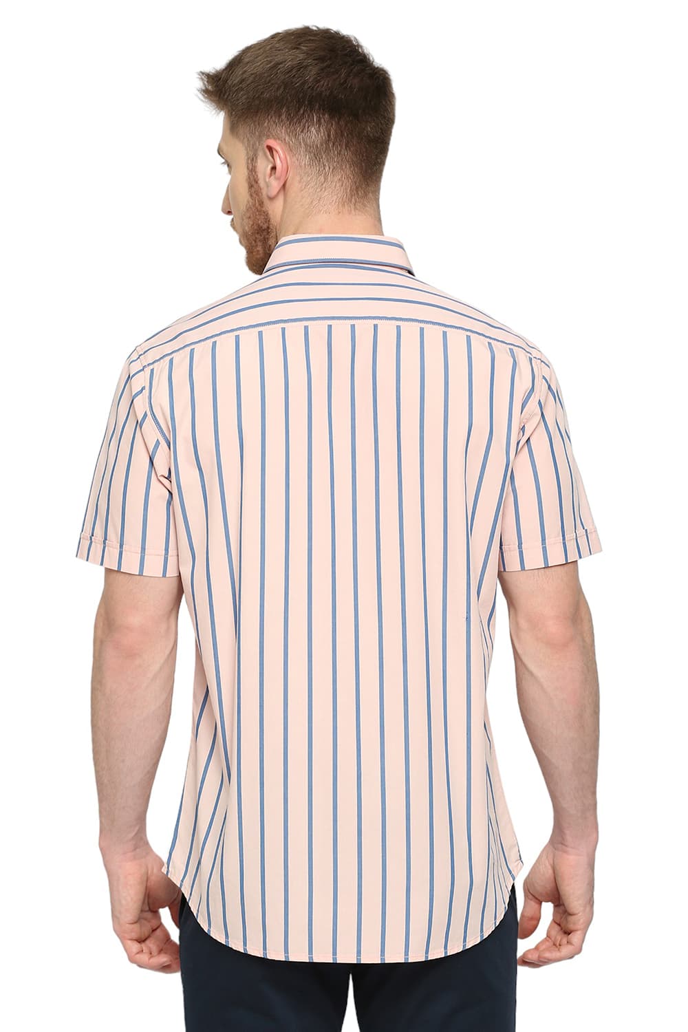 BASICS SLIM FIT COTTON STRIPE HALFSLEEVES SHIRT