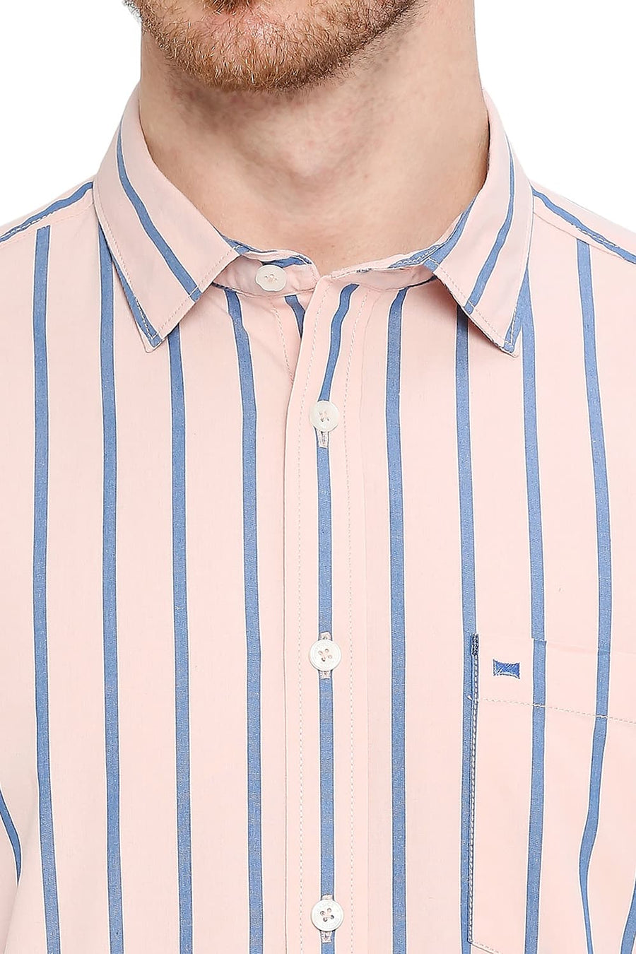 BASICS SLIM FIT PRISM PINK COTTON STRIPE SHIRT