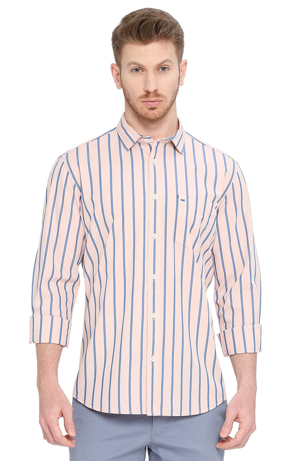 BASICS SLIM FIT COTTON STRIPE SHIRT