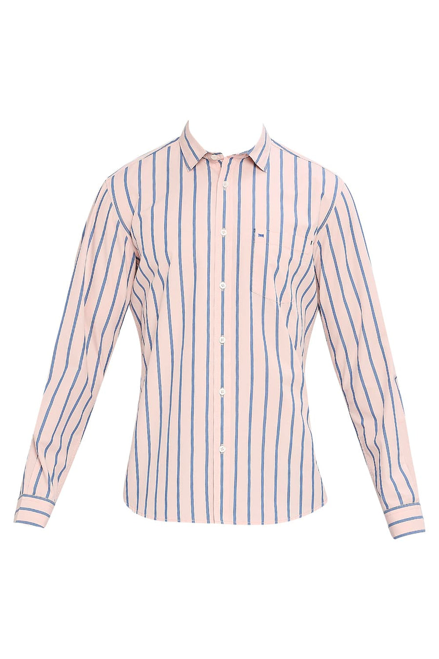 BASICS SLIM FIT PRISM PINK COTTON STRIPE SHIRT