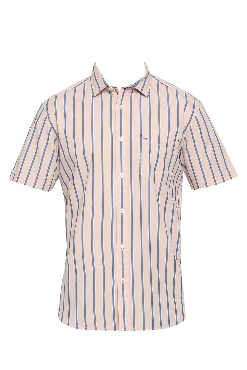 BASICS SLIM FIT COTTON STRIPE HALFSLEEVES SHIRT