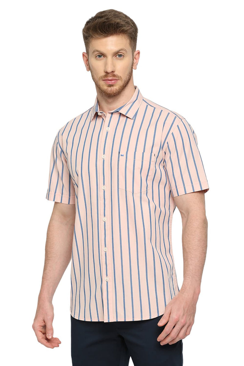 BASICS SLIM FIT COTTON STRIPE HALFSLEEVES SHIRT