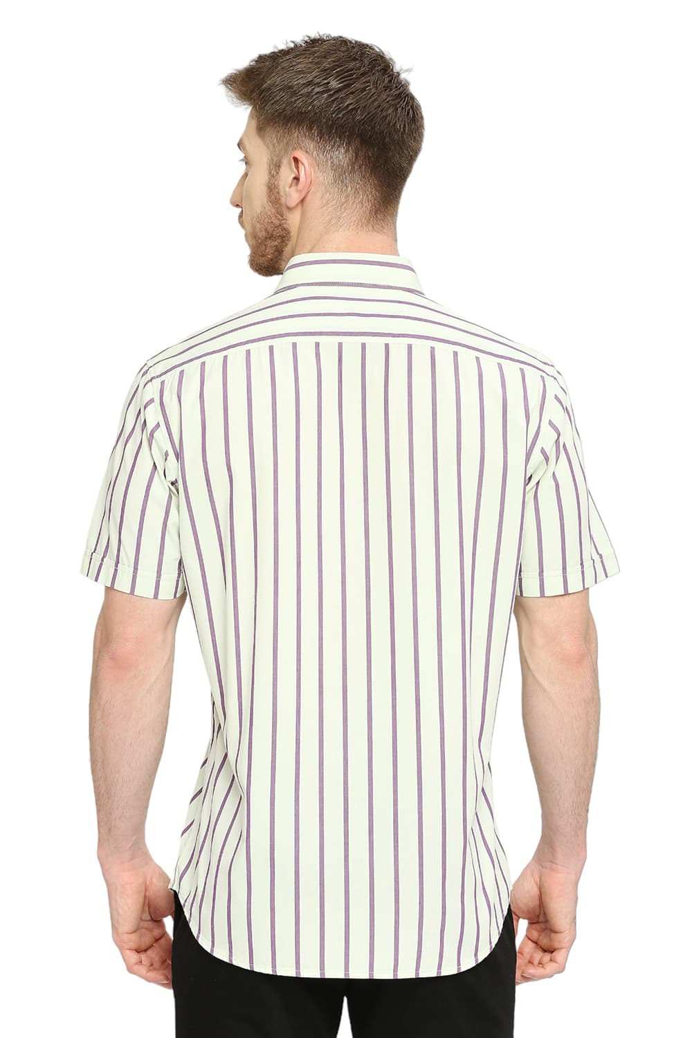 BASICS SLIM FIT COTTON STRIPE HALFSLEEVES SHIRT