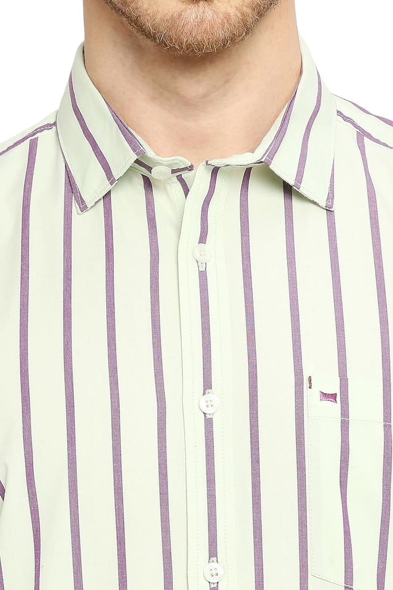 BASICS SLIM FIT COTTON STRIPE HALFSLEEVES SHIRT