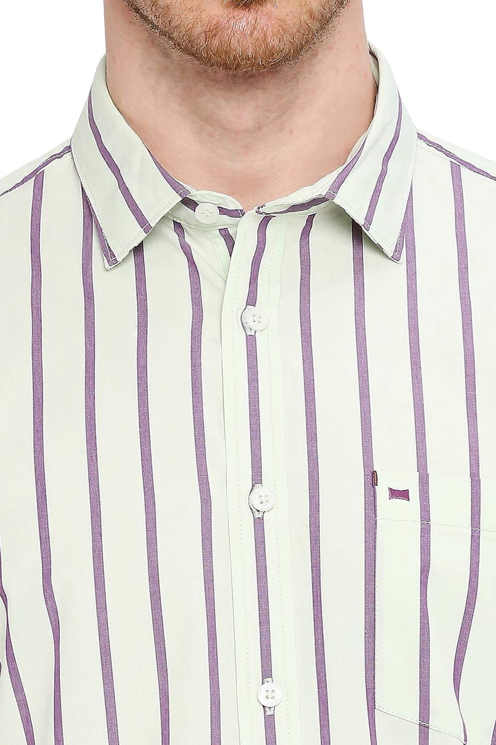 BASICS SLIM FIT COTTON STRIPE SHIRT