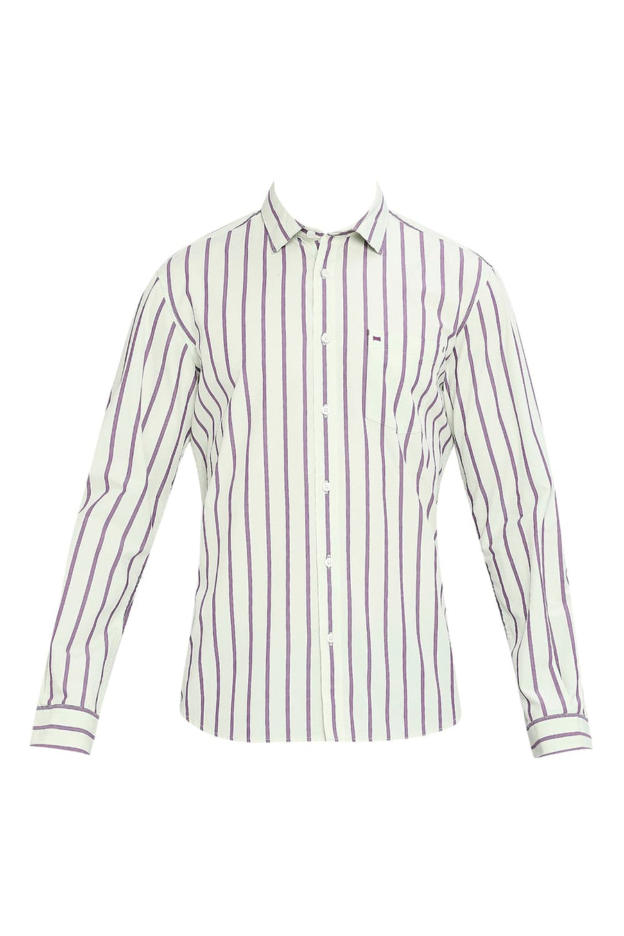 BASICS SLIM FIT LICHEN GREEN COTTON STRIPE SHIRT
