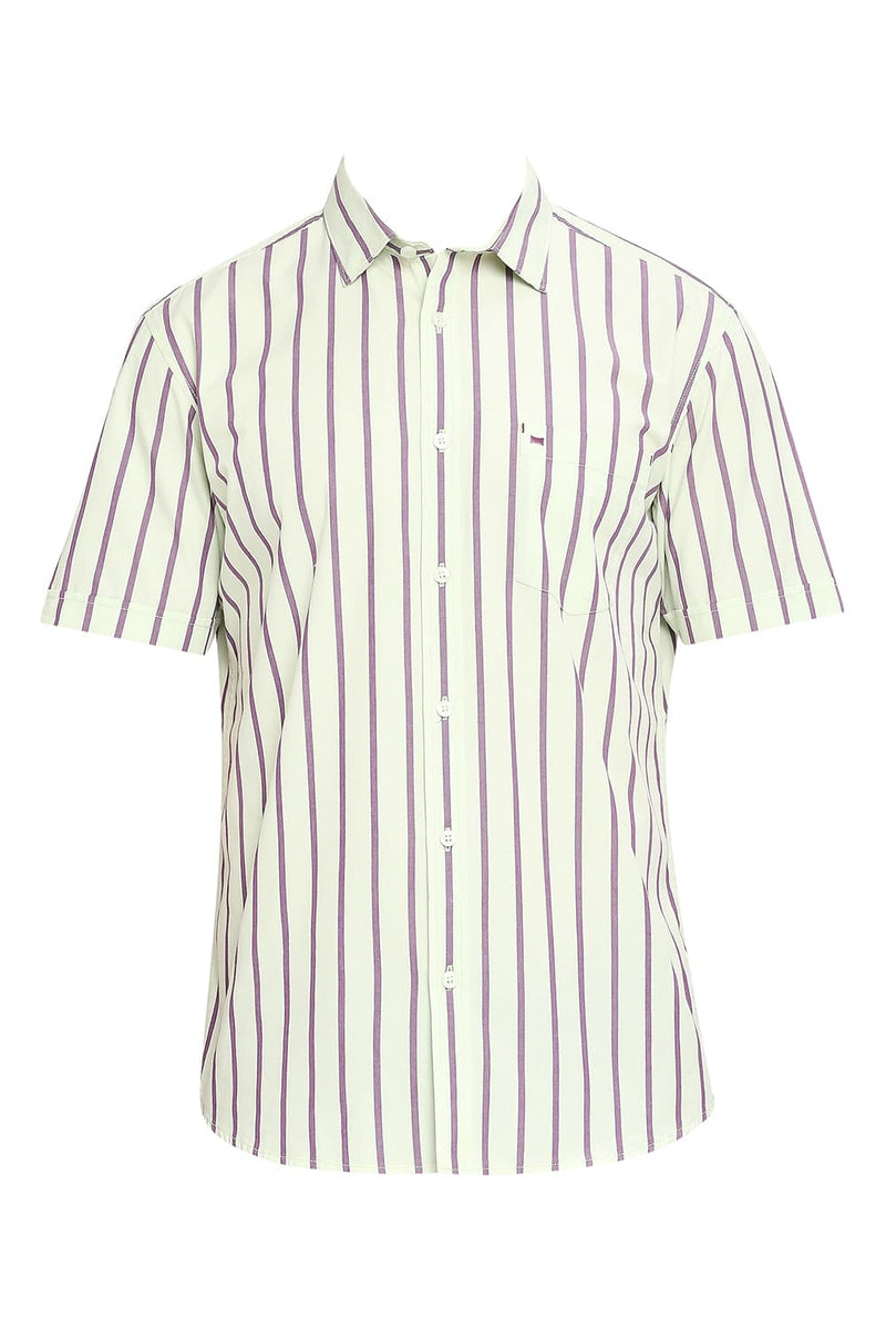 BASICS SLIM FIT COTTON STRIPE HALFSLEEVES SHIRT