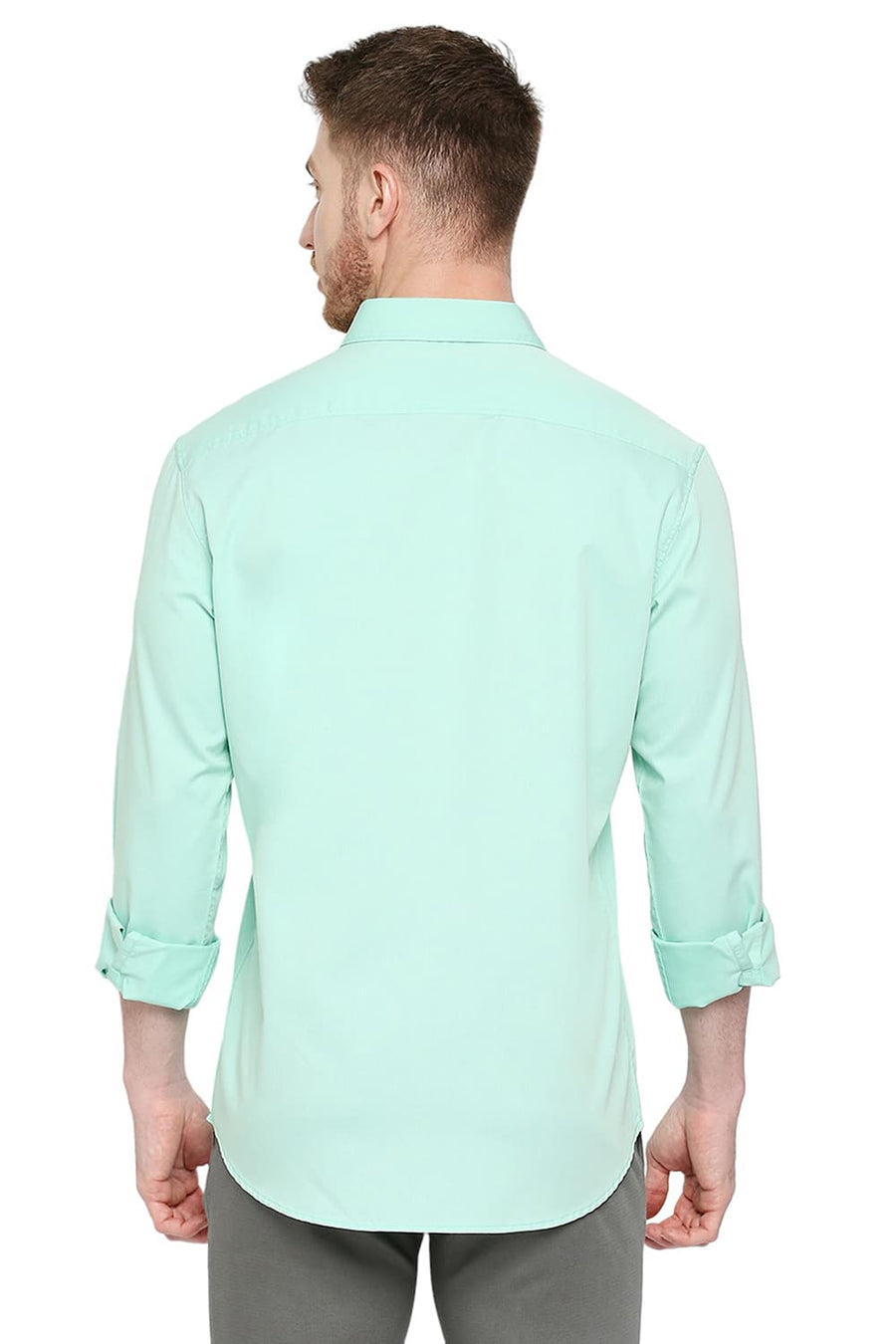 BASICS SLIM FIT DUSTY JADE GREEN COTTON POLYESTER CAVALRY TWILL SHIRT