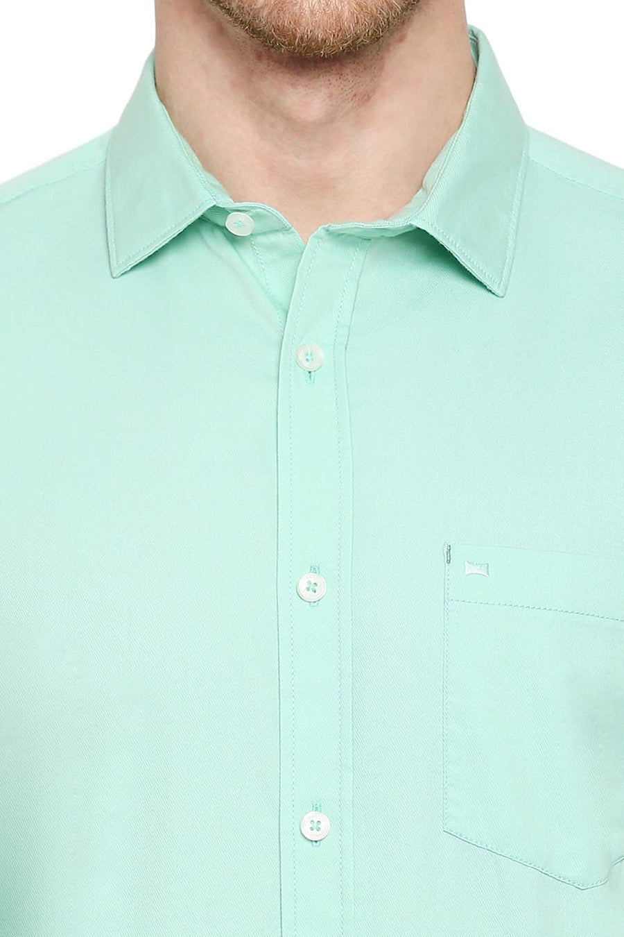 BASICS SLIM FIT DUSTY JADE GREEN COTTON POLYESTER CAVALRY TWILL SHIRT