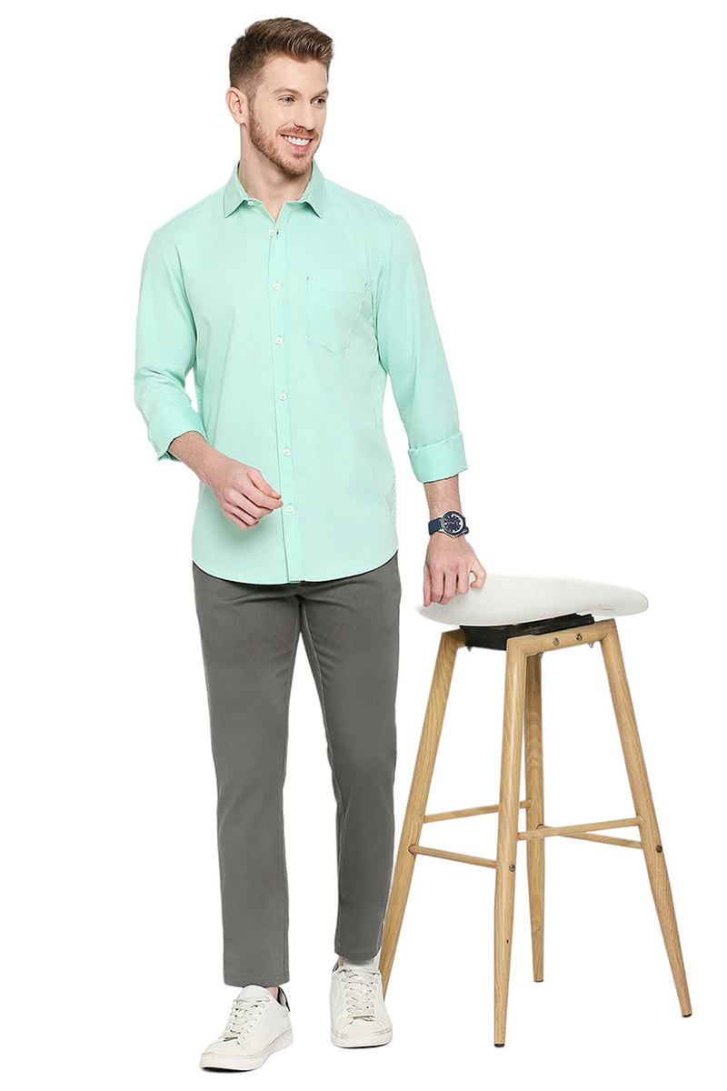 BASICS SLIM FIT COTTON POLYESTER CAVALRY TWILL SHIRT