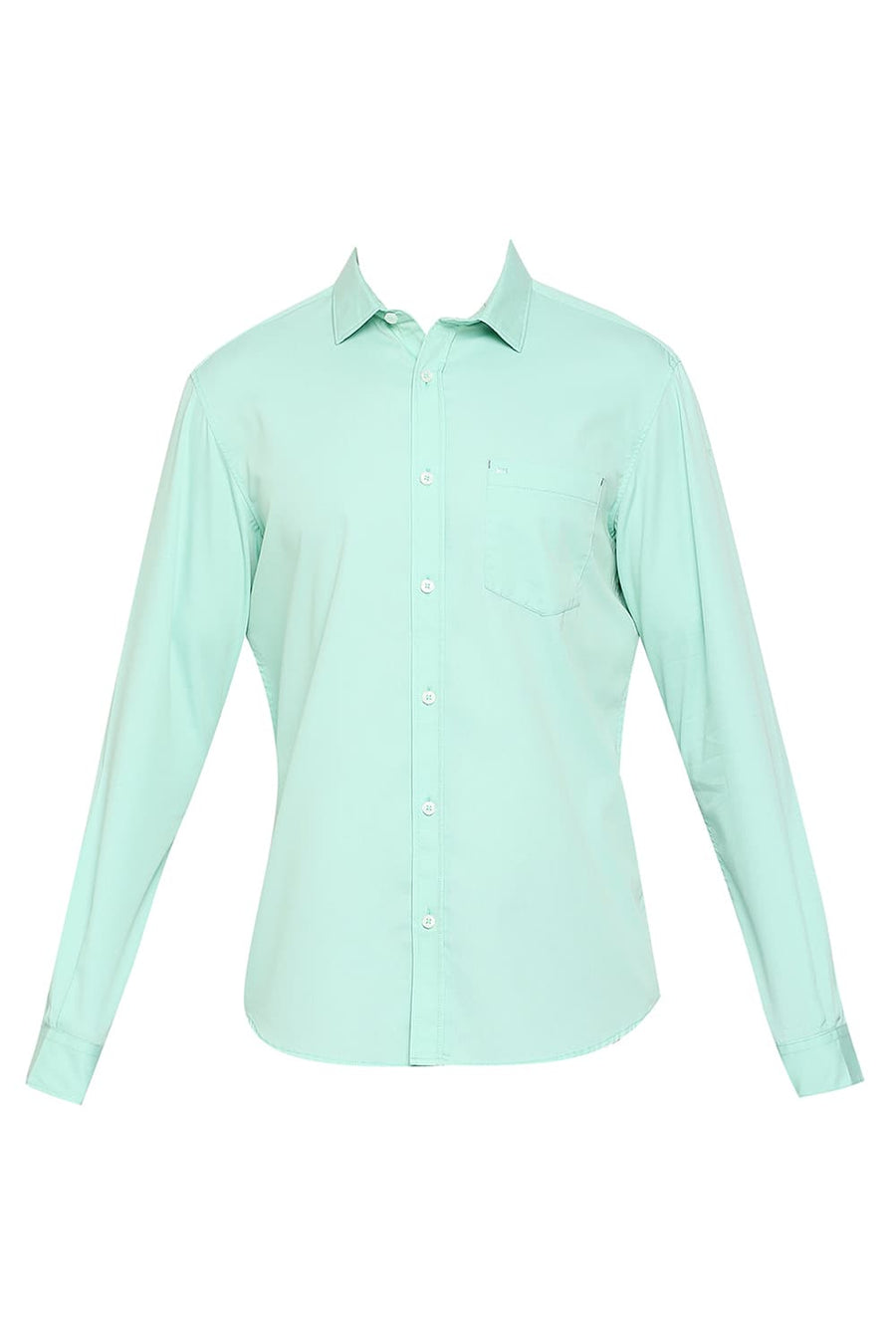 BASICS SLIM FIT DUSTY JADE GREEN COTTON POLYESTER CAVALRY TWILL SHIRT