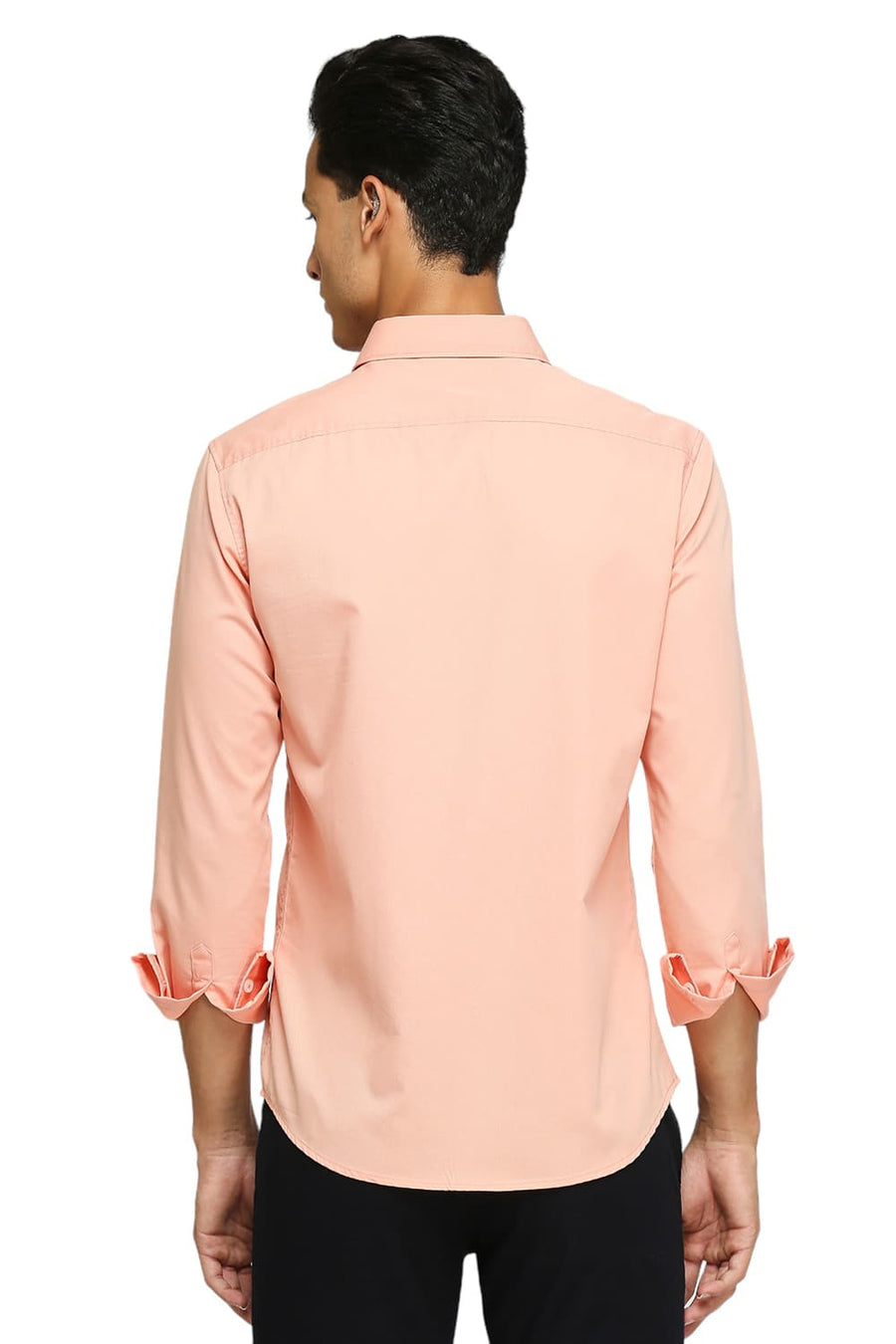 BASICS SLIM FIT CORAL PEACH COTTON POLYESTER CAVALRY TWILL SHIRT