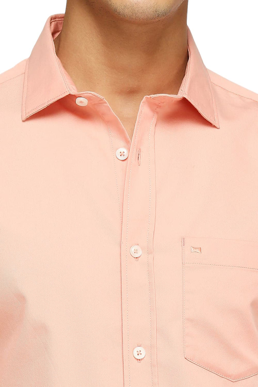 BASICS SLIM FIT CORAL PEACH COTTON POLYESTER CAVALRY TWILL SHIRT