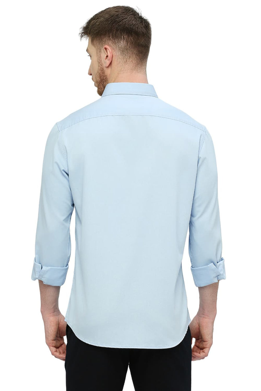 BASICS SLIM FIT AZURINE BLUE COTTON POLYESTER CAVALRY TWILL SHIRT