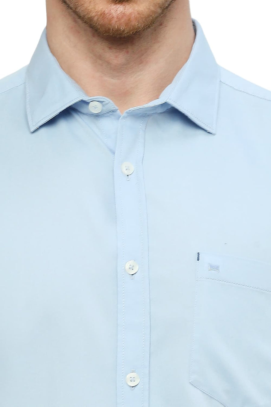 BASICS SLIM FIT AZURINE BLUE COTTON POLYESTER CAVALRY TWILL SHIRT