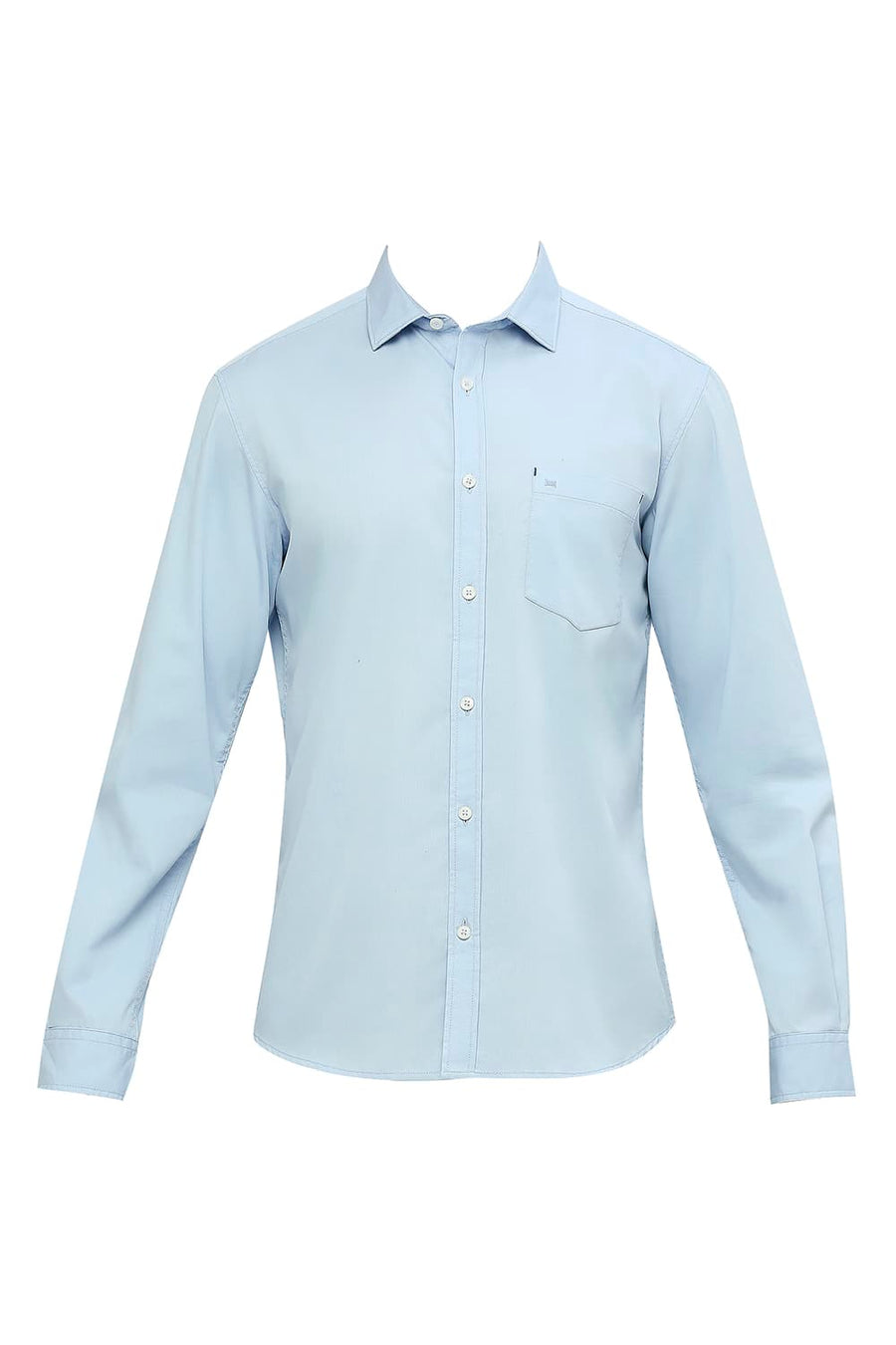 BASICS SLIM FIT AZURINE BLUE COTTON POLYESTER CAVALRY TWILL SHIRT