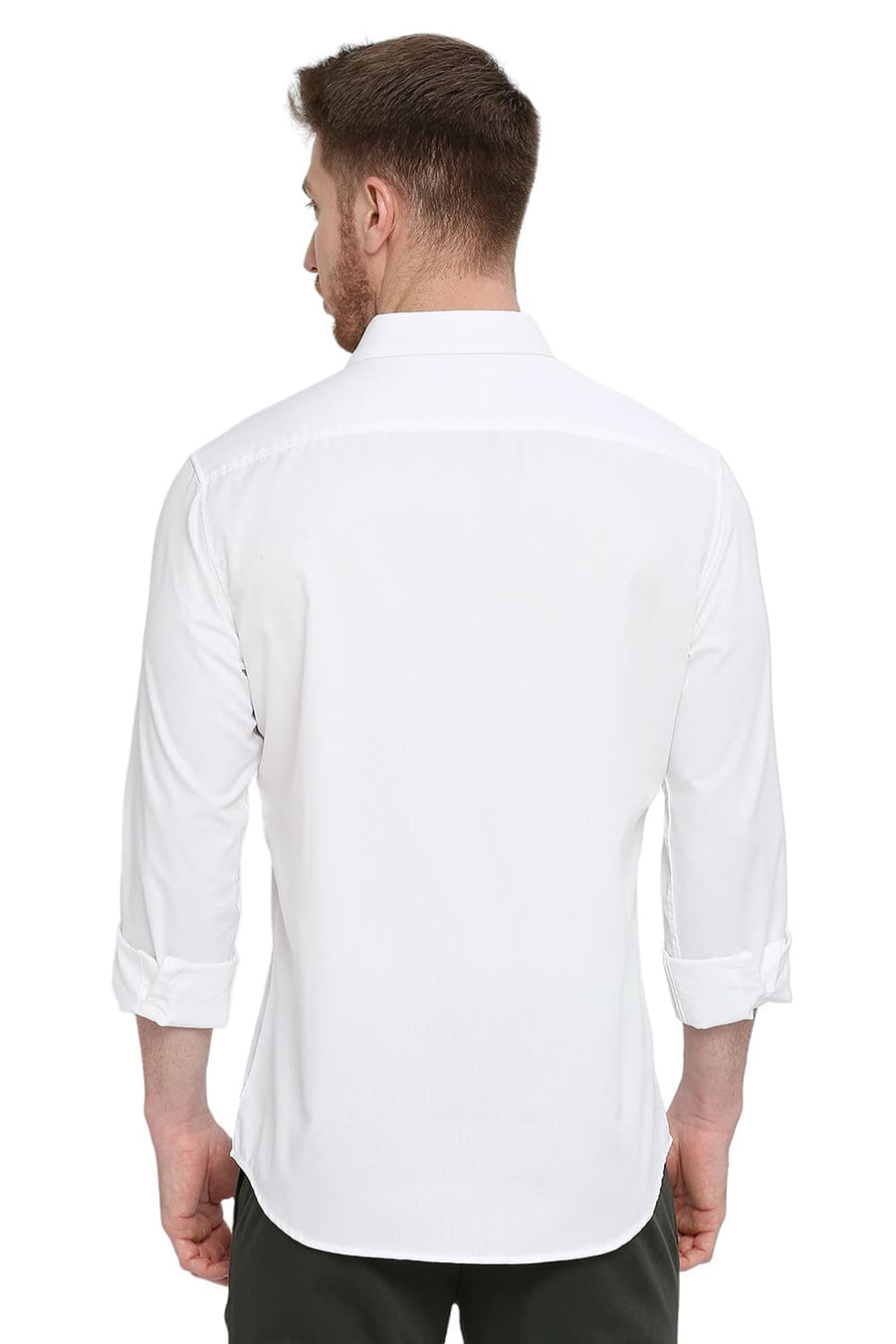 BASICS SLIM FIT SUGAR WHITE COTTON POLYESTER CAVALRY TWILL SHIRT