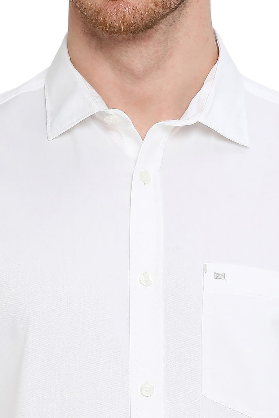 BASICS SLIM FIT SUGAR WHITE COTTON POLYESTER CAVALRY TWILL SHIRT