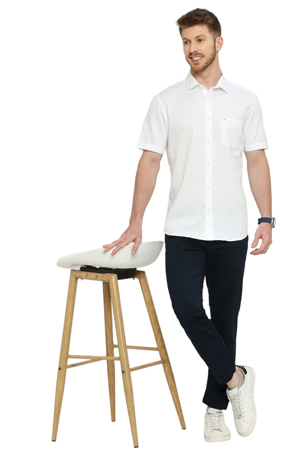 BASICS SLIM FIT COTTON POLYESTER CAVALRY TWILL HALFSLEEVES SHIRT