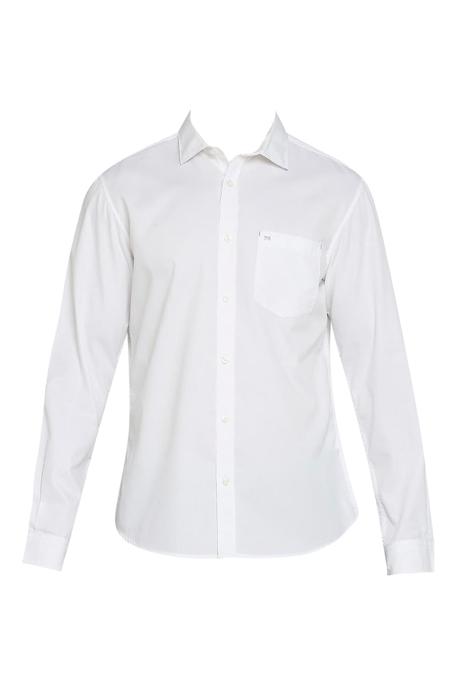 BASICS SLIM FIT SUGAR WHITE COTTON POLYESTER CAVALRY TWILL SHIRT